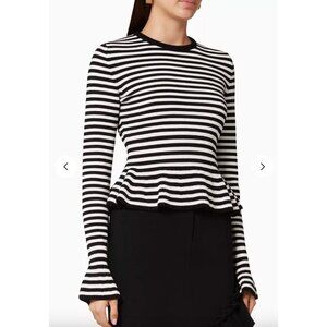 MaxMara Black & White Striped Long-Sleeve Peplum Top